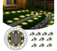 FIFlying Solar Lights Outdoor Garden, 10 Pack Warm White 8 LED Stone Design Stainless Steel Solar Garden Lights, IP65 Waterproof Ground Light for Pathway, Lawn, Yard Decorative Lighting