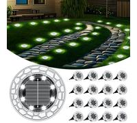FIFlying Solar Lights Outdoor Garden, 16 Pack Cold White 8 LED Stone Design Stainless Steel Solar Garden Lights, IP65 Waterproof Ground Light for Pathway, Lawn, Yard Decorative Lighting