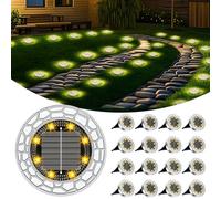 Solar Lights Outdoor Garden, 2025 Upgraded 8 LEDs Stainless Steel Solar Garden Lights, IP65 Waterproof Ground Light for Pathway, Lawn, Yard Decorative Lighting (Stainless Steel, 16 Pack, Warm White)