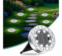 FIFlying Solar Lights Outdoor Garden, 6 Pack Cold White 8 LED Stone Design Stainless Steel Solar Garden Lights, IP65 Waterproof Ground Light for Pathway, Lawn, Yard Decorative Lighting