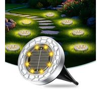 FIFlying Solar Lights Outdoor Garden, 6 Pack Warm White 8 LED Stone Design Stainless Steel Solar Garden Lights, IP65 Waterproof Ground Light for Pathway, Lawn, Yard Decorative Lighting