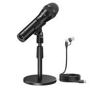 FIFNE USB/XLR Dynamic Microphone for Podcast Recording, Studio Handheld Mic with Desktop Stand for Vocal, Voice Over, Streaming, Black-AmpliTank TANK2