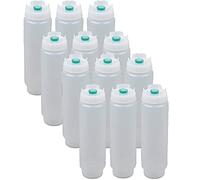 FIFO Squeeze Bottle Refillable 16 oz | Green Tip Small Valve Dispenser for Thin Condiments, Sauces, Batter and Dressing | Self Sealing No Drip No Hassle | (12 Pack)