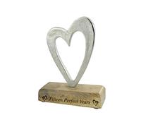Fifteen Perfect Years 15th Anniversary Rustic Metal Heart Decoration - Free Standing Aluminium & Wooden Decoration (hssperf-15)