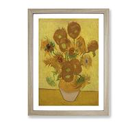 Fifteen Sunflowers By Vincent Van Gogh Classic Painting Framed Print | A2 Oak Framed Wall Art | Ready to Hang | Classic Historical Picture | Living Room Bedroom Lounge Office