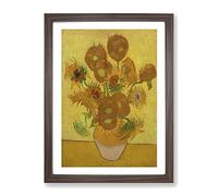 Fifteen Sunflowers By Vincent Van Gogh Classic Painting Framed Print | A3 Walnut Framed Wall Art | Ready to Hang | Classic Historical Picture | Living Room Bedroom Lounge Office