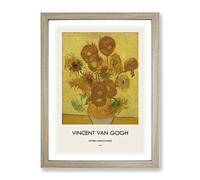 Fifteen Sunflowers By Vincent Van Gogh Exhibition Museum Painting Framed Wall Art Print, Ready to Hang Picture for Living Room Bedroom Home Office Décor, Oak A4 (34 x 25 cm)