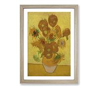 Fifteen Sunflowers by Vincent Van Gogh Framed Print | A2 Oak Framed Wall Art | Ready to Hang | Modern Historical Picture | Living Room Bedroom Lounge Office