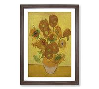 Fifteen Sunflowers by Vincent Van Gogh Framed Print | A2 Walnut Framed Wall Art | Ready to Hang | Modern Historical Picture | Living Room Bedroom Lounge Office