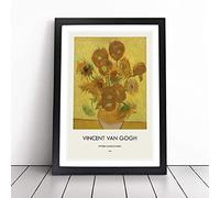 Fifteen Sunflowers by Vincent Van Gogh Framed Wall Art Print A2 Black | Ready to Hang, Satin Fine Art Paper, Fade-Resistant Inks, Acrylic Glazing, Securely Packaged, Made in the UK