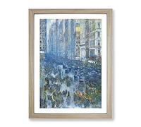 Fifth Avenue By Childe Hassam Classic Painting Framed Wall Art Print, Ready to Hang Picture for Living Room Bedroom Home Office Décor, Oak A4 (34 x 25 cm)