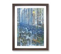 Fifth Avenue By Childe Hassam Classic Painting Framed Wall Art Print, Ready to Hang Picture for Living Room Bedroom Home Office Décor, Walnut A3 (34 x 46 cm)