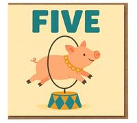Fifth Birthday Card for Kids - Cute Circus Pig Jumping Through Hoop - Bold 'FIVE' Front - Fun Animal Theme 5th Birthday Card for Boy or Girl