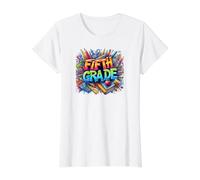 Fifth Grade First Day Back to School Colorful Elementary Value Graphic T-Shirt, Women, White, S