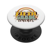 Fifth Grade Teacher Retro Rainbow Daisy Elementary Classroom PopSockets Adhesive PopGrip