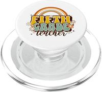 Fifth Grade Teacher Retro Rainbow Daisy Elementary Classroom PopSockets PopGrip for MagSafe