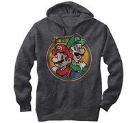 Fifth Sun Men's Nintendo Mario Luigi Back to Back Pull Over Hoodie, Charcoal Heather, M