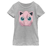 Fifth Sun Pokemon Jigglypuff Filled Face Girls Short Sleeve Tee Shirt, Athletic Heather, M