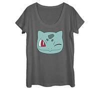 Fifth Sun Women's Bulbasaur Face T-Shirt, Charcoal, XXL