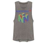 Fifth Sun Women's Nintendo N64 Logo Festival Muscle T-Shirt, Venetian Gray, S