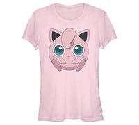Fifth Sun Women's Pokemon Jigglypuff Filled Face Junior's Short Sleeve Tee Shirt, Light Pink Colour, M