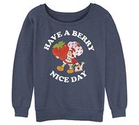 Fifth Sun Women's Strawberry Shortcake Berry Nice Day Junior's Raglan Pullover with Coverstitch, Blue Heather, XL
