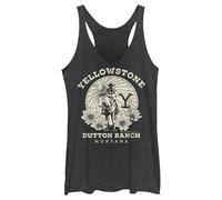 Fifth Sun Women's Yellowstone Dutton Ranch Horse Logo Racerback Tank Top - Black Heather - Medium, Black Heather, M