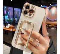 FIFTHAVE Glitter Mobile Phone Case iPhone 14 Pro Max Case with Diamond Stand Galvanised Protective Bling Silicone Case Aesthetic Soft TPU Bumper Shiny Cover for iPhone 14 Pro Max 6.7 Inch White