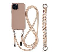 FIFTHAVE iPhone 16 Pro Silicone Case with Strap/Chain, Khaki, Vintage Theme, Removable Strap and Chain, Wrist Bracelet, Full Body Protection
