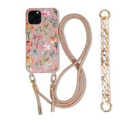 FIFTHAVE Lanyard Case for iPhone 11 Floral Cover with Cord Strap Bracelet iPhone 11 Silicone Protective Phone Case Necklace Aesthetic Summer Flower Print Soft Cover Sand Pink