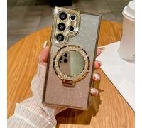 FIFTHAVE Mobile Phone Case for Samsung S24 Ultra Glitter Case with Mirror, Rhinestone Bling Protective Case Compatible with MagSafe Galvanised Silicone TPU Case with Stand for Samsung S24 Ultra 6.8