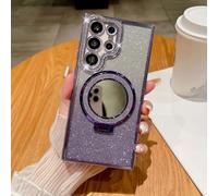 FIFTHAVE Mobile Phone Case Samsung S22 Glitter Case with Mirror, Rhinestone Bling Protective Case Compatible with MagSafe Galvanised Silicone TPU Case with Stand for Samsung S22 6.1 Inch Purple