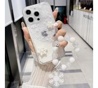 FIFTHAVE Mobile Phone Chain for iPhone 14 Case Snowflake Pattern Transparent Mobile Phone Case iPhone 14 Silicone Case Winter Cute Aesthetic Protective Case Girls Soft TPU Cover White Snowflake