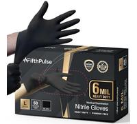 FifthPulse 6 Mil Black Nitrile Gloves Large, Heavy-Duty Disposable Gloves for Mechanics, Food Prep, and Medical Use - Powder-Free, Latex-Free, Extra Thick & Puncture-Resistant Rubber Glove - 50 Count