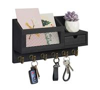 FifthQuarter Key and Mail Holder for Wall: Easy Installation Key Holder for Wall with Shelf Rustic Farmhouse Key Rack for Home Entryway Decor with 6 Hooks (B-Black)