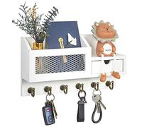 FifthQuarter Key and Mail Holder for Wall: Easy Installation Key Holder for Wall with Shelf Rustic Farmhouse Key Rack for Home Entryway Decor with 6 Hooks (B-White)