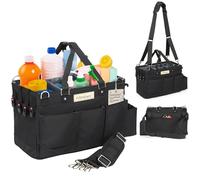 FifthStart Multipurpose Cleaning Caddy with Handle, Waist & Shoulder Strap - Nappy Caddy - 9 Pockets & Easily Cleaned - Sturdy & Portable Storage Box with Adjustable Compartments (Black, Large)