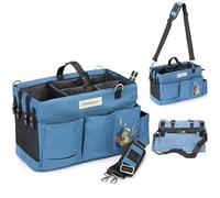 FifthStart Multipurpose Cleaning Caddy with Handle, Waist & Shoulder Strap - Nappy Caddy - 9 Pockets & Easily Cleaned - Sturdy & Portable Storage Box with Adjustable Compartments (Blue, Large)