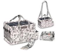 FifthStart Multiuse Cleaning Caddy with Handle, Waist & Shoulder Strap - Nappy Caddy - Portable Storage Box with 9 Compartments (Beige Floral, Large)