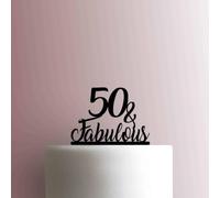 Fifty 50 and Fabulous - Acrylic Cake Topper 8 Inch Width/Yellow