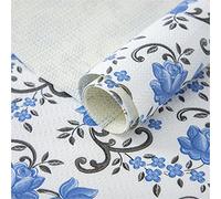 FIFTY FEET 12X120 Inch Shelf Liner for Kitchen Cabinets, PVC Drawer Liner for Dresser Non-Slip Bathroom, Non-Adhesive Cabinet Liner Washable (Blue Floral)(1 Roll)