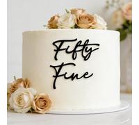 "Fifty Fine' Cake Topper, Black Acrylic Happy 50th Birthday Cake Decoration, Funny 55th Birthday Party Favor Supplies, Cheer to 50 55th Years Fifty Five Anniversary Cake Charm Decor