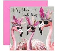 Fifty Five and Fabulous 55th Birthday Card, Flamingo Bird BDay Gift for Her, Humorous Funny Design, Glamorous Birds, For Sister Aunt Mum Colleague Coworker - Blank Inside with Envelope