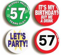 Fifty Seventh 57th Birthday Funny Button Badge Gift Set (Each Badge is 2inch/50mm diameter)