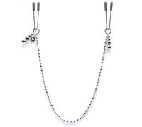Fifty Shades of Grey at My Mercy Nipple Clamps - 27g Weighted 19 Inch Chained Clamps - Silicone Covered Tips for Nipple Stimulation - Includes Satin Bag - Silver