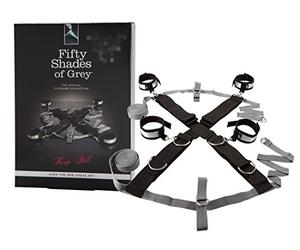 Fifty Shades of Grey Keep Still Restraint Kit Bondage for Men & Women Black | 80 Inch, Over The Bed Cross Restraint Set, Faux Fur Lined Detachable Cuffs, Includes Blindfold & Door Hanger