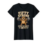 Fifty Strong Chunky But Mighty 1977 Fun Weightlifting Dog Value Graphic T-Shirt, Women, Black, M