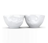 FIFTYEIGHT PRODUCTS Cups/Medium Bowls Set No. 1 "Grinning & Kissing (Porcelain, 200 ml, White, Made in Germany)