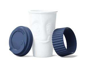 FIFTYEIGHT PRODUCTS Porcelain Mug To Go 'Delicious', 400 ml, Navy Blue, Made in Germany
