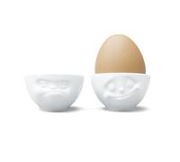 'Fiftyeight T015301 Egg Cup Set Happy Hmpff 3.7 x 5.4 x 5.4 cm 2 Units, white porcelain